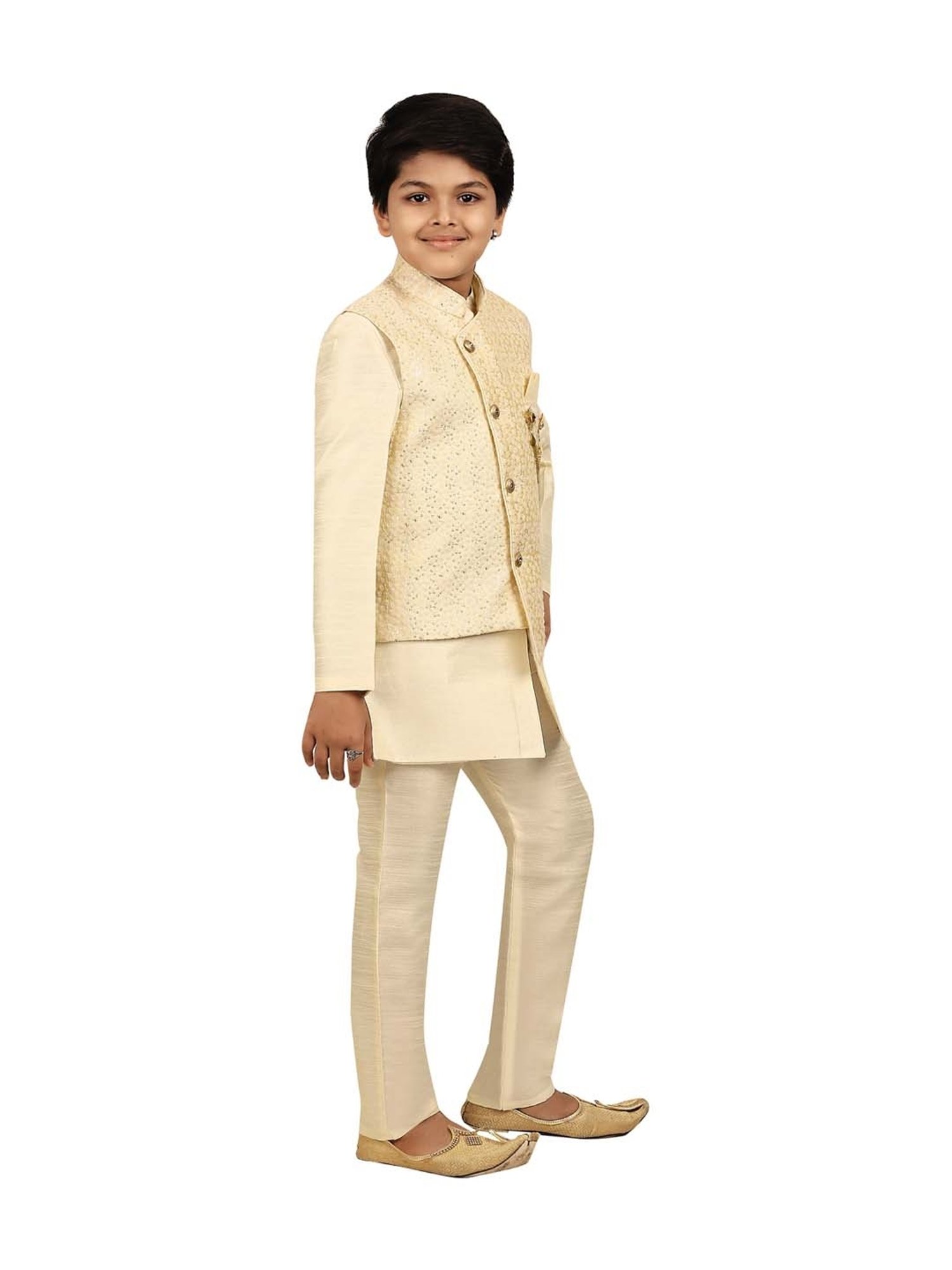 Ahhaaaa Kids Cream Sequence Kurta Set