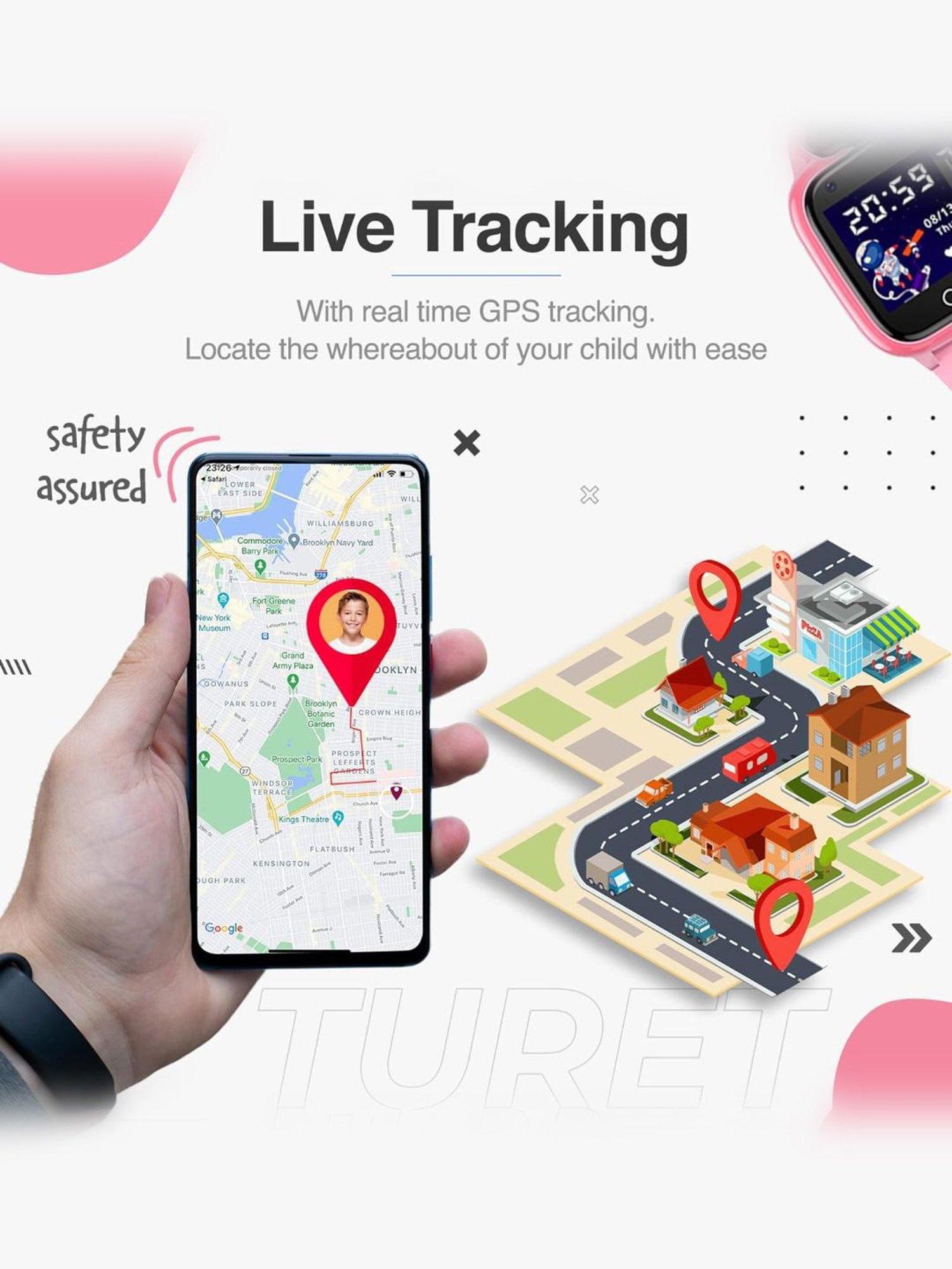 Turet Cotton Candy Pro 4G Smartwatch for Kids with Live Tracker GPS, SOS, HD Camera (Pink)