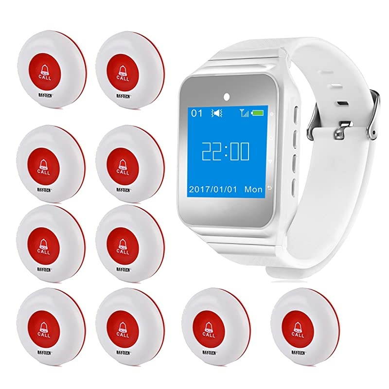Caregiver Pager Vibration Softly Sound Alert System Nurse Call Help Buttons for Elderly Patient Disable at Home 1 Watch +10 Buttons