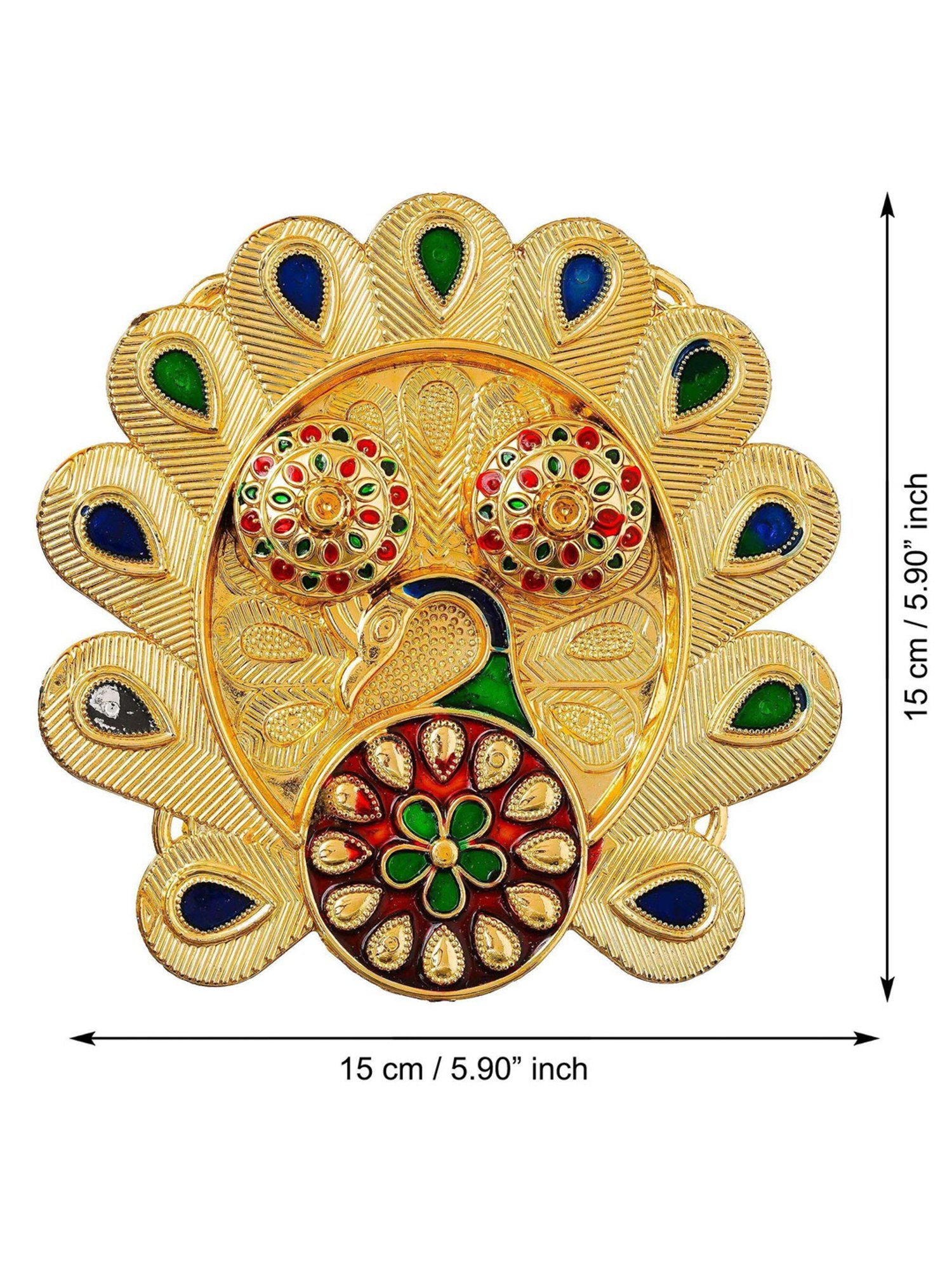 eCraftIndia Beautiful Peacock Feather Decorative Pooja Thali for Diwali, Navratri