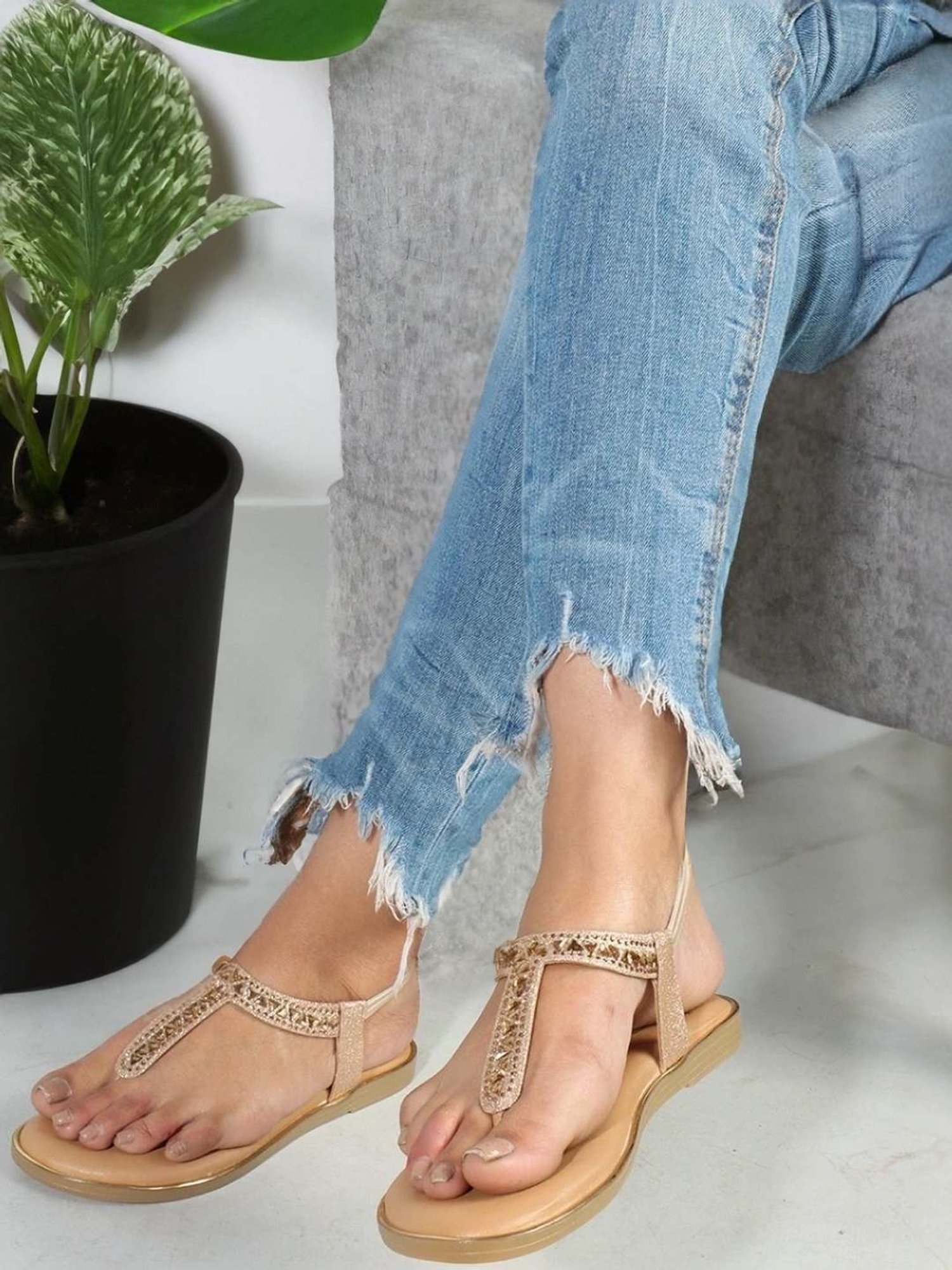 Carlton London Women's Beige Ankle Strap Sandals