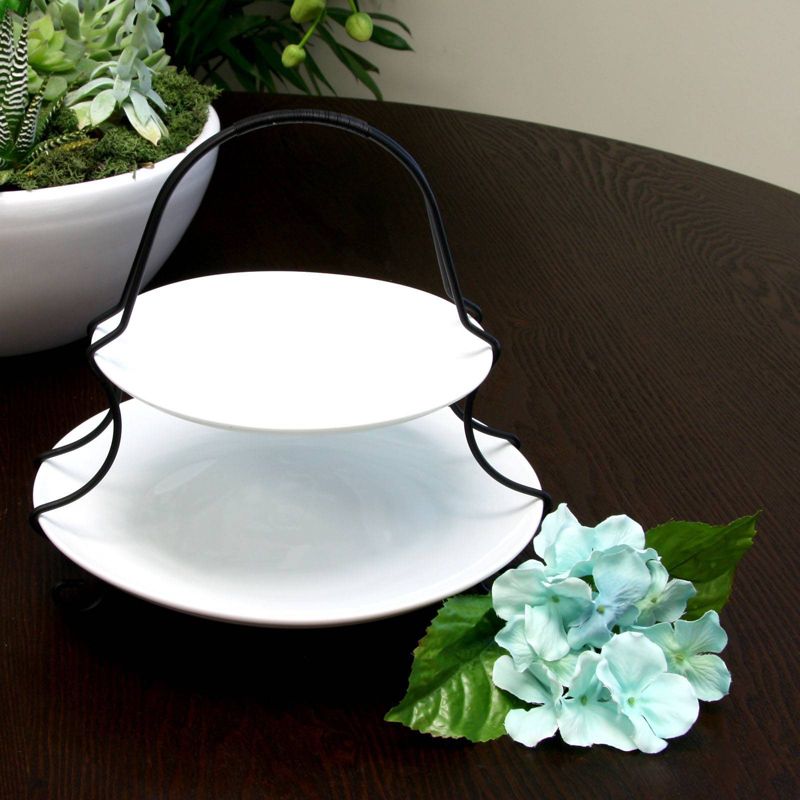 Gibson Elite Porcelain Gracious 2-Tiered Serving Set with Metal rack White