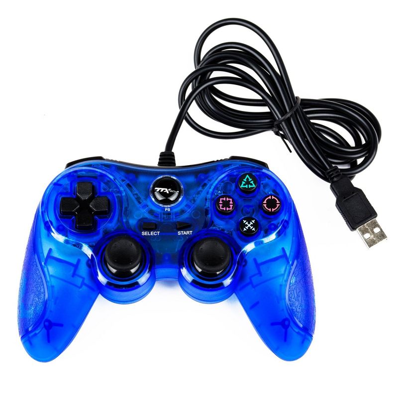 TTX Tech Analog Wired USB Controller Compatible with PlayStation 3/PC, Clear Blue