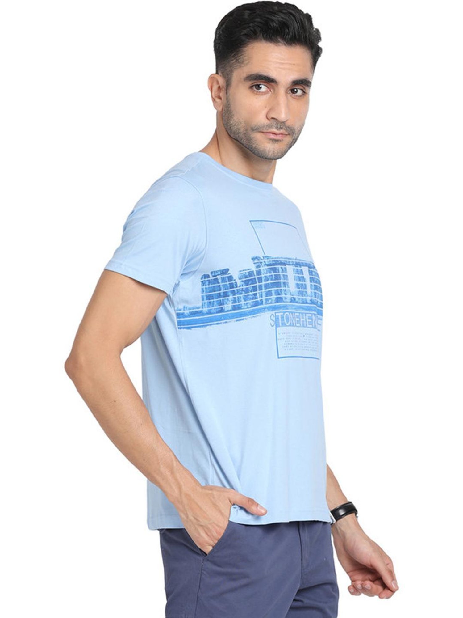 Turtle Blue Cotton Slim Fit Printed T-Shirt