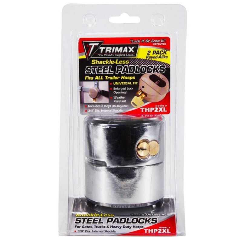 TRIMAX Hockey Puck Internal Shackle Trailer Door Locks Keyed Alike with Enlarged Lock Opening and 3/8-inch Internal Shackle Diameter (2 Pack)