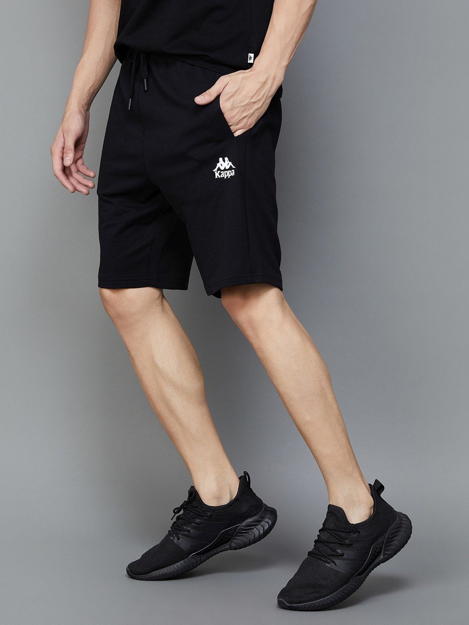 KAPPA Black Cotton Regular Fit Sports Shorts