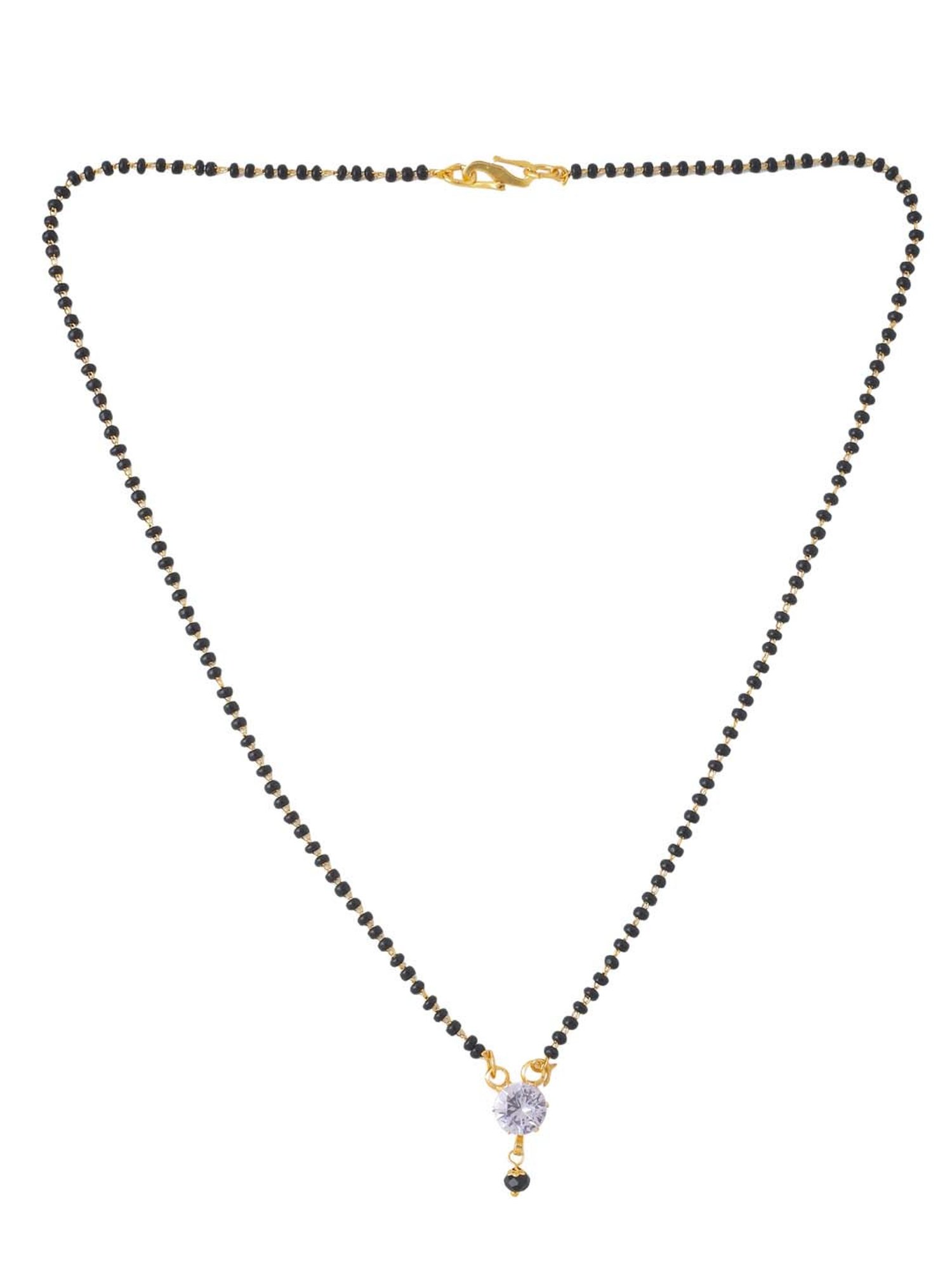 NVR Black Gold-Plated Beaded Mangalsutra with AD Stone for Women - Set of 2