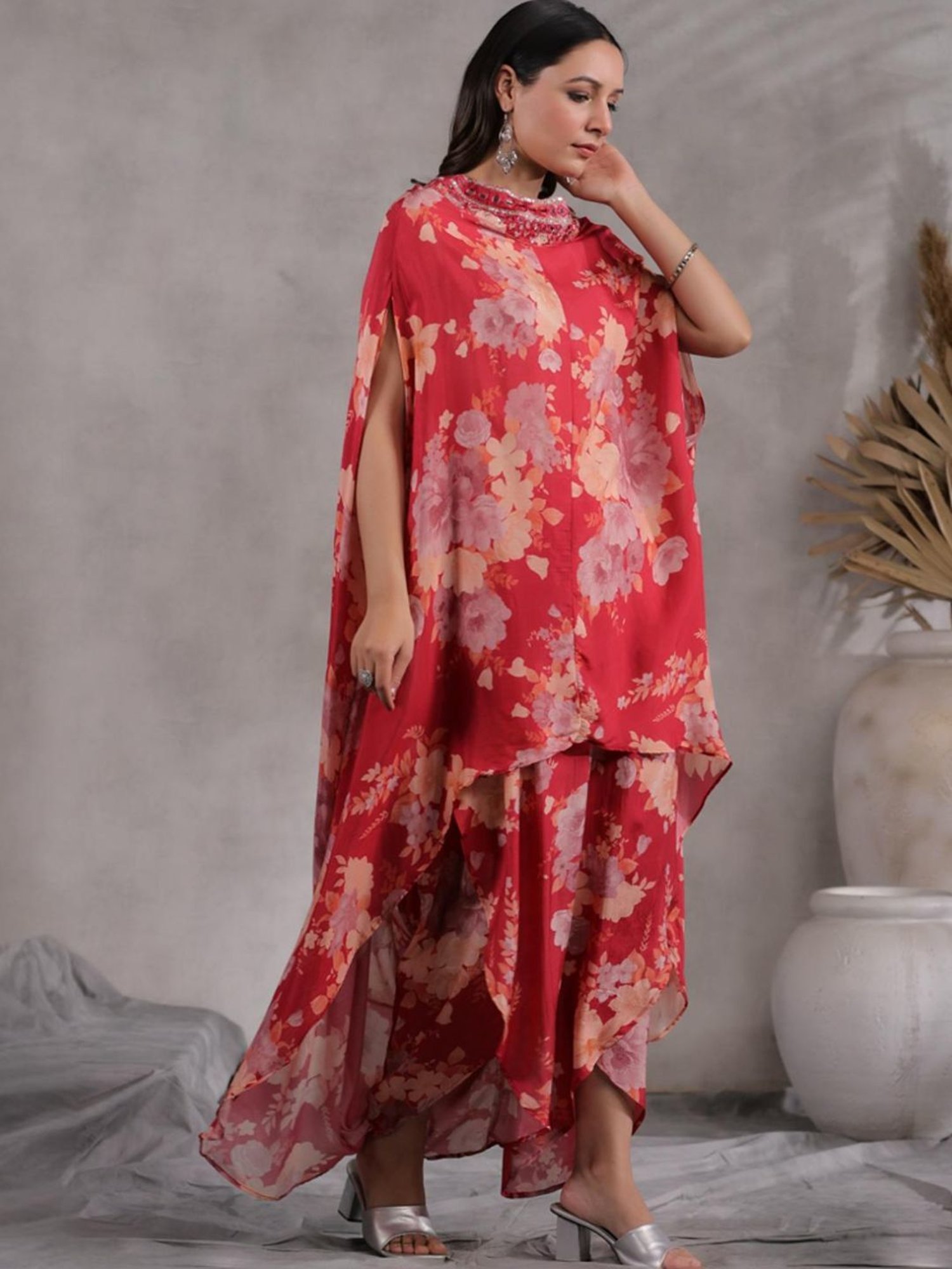 Autumnlane Red Bianca Crimson Premium Designer Tunic with Pant Co-ord Set