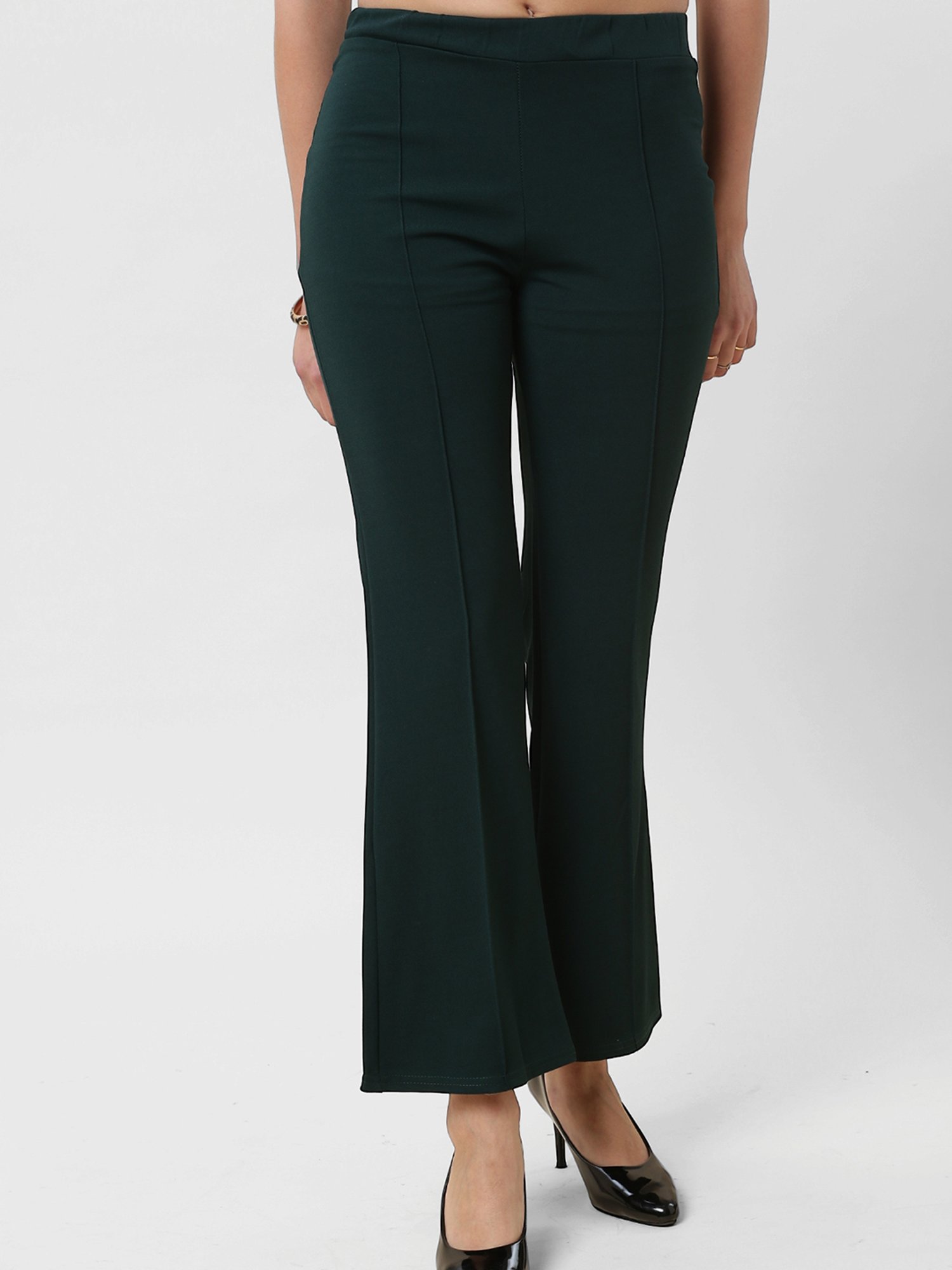 FITHUB Green Relaxed Fit High Rise Bootcut Trousers