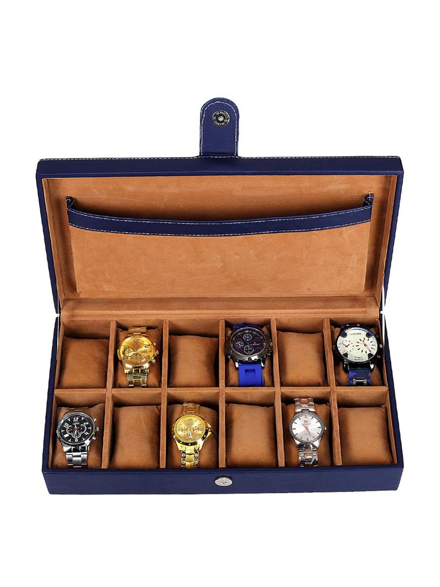Leather World Blue Watch Box Holder Organizer Case in 12 Slots