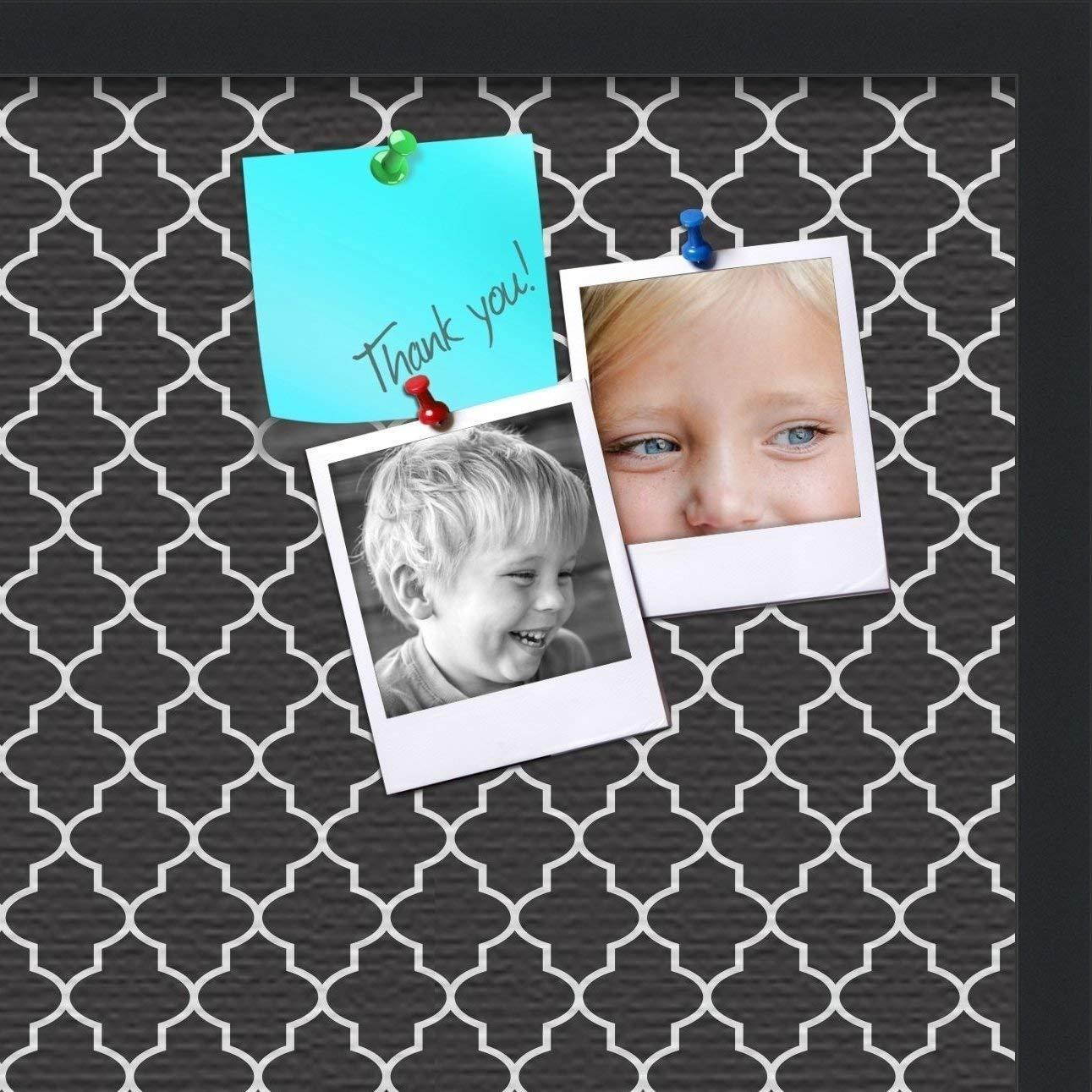 PinPix custom printed pin cork bulletin board made from canvas, Elegant Quatrefoil Pattern 24 x 24 Inches (Completed Size) and framed in Satin Black (PinPix-116)