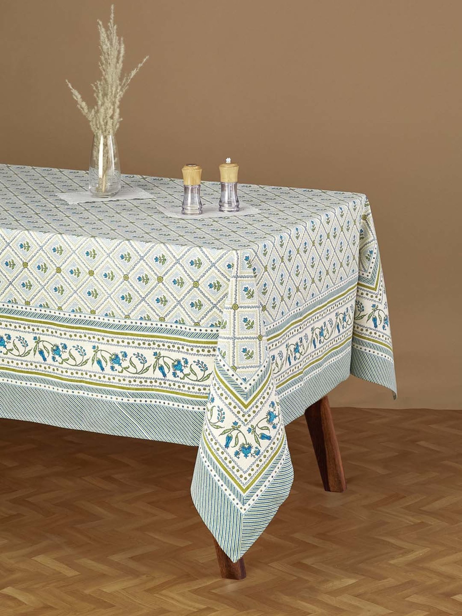 Fabindia Home Ramya Turquoise 267 GSM Cotton 4 Seater Table Cover