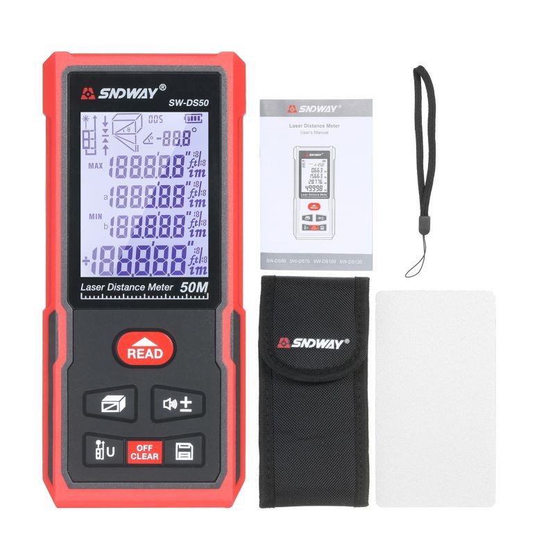 SNDWAY 50M Portable Laser Distance Meter Handheld Digital Laser Rangefinder Intelligent High Precision Infrared Electronic Ruler Laser Ruler Distance Measuring Instrument
