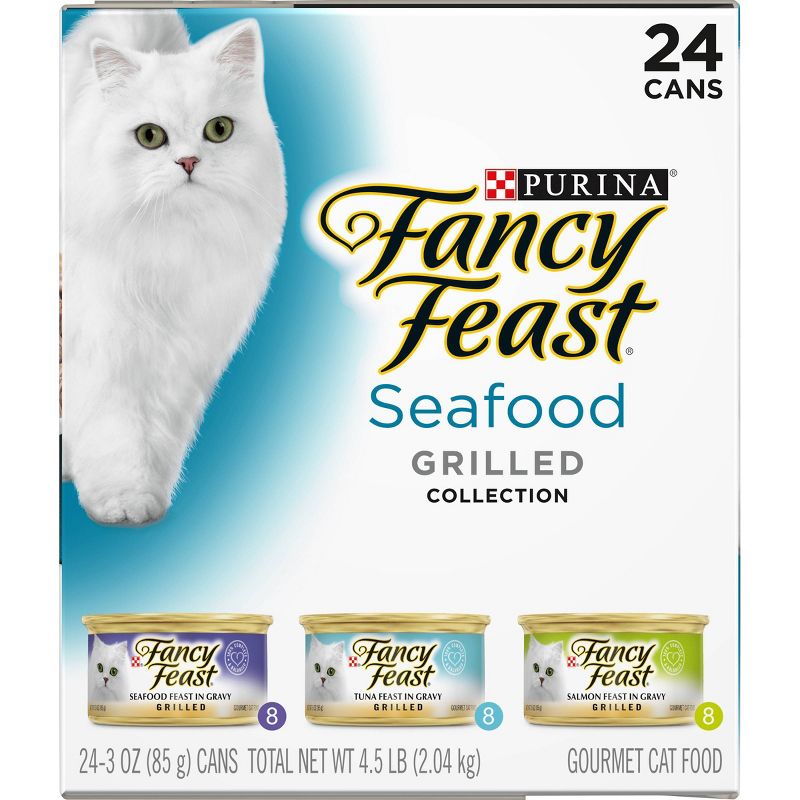 Purina Fancy Feast Grilled Gourmet Wet Cat Food Seafood Collection - 3oz/24ct Variety Pack