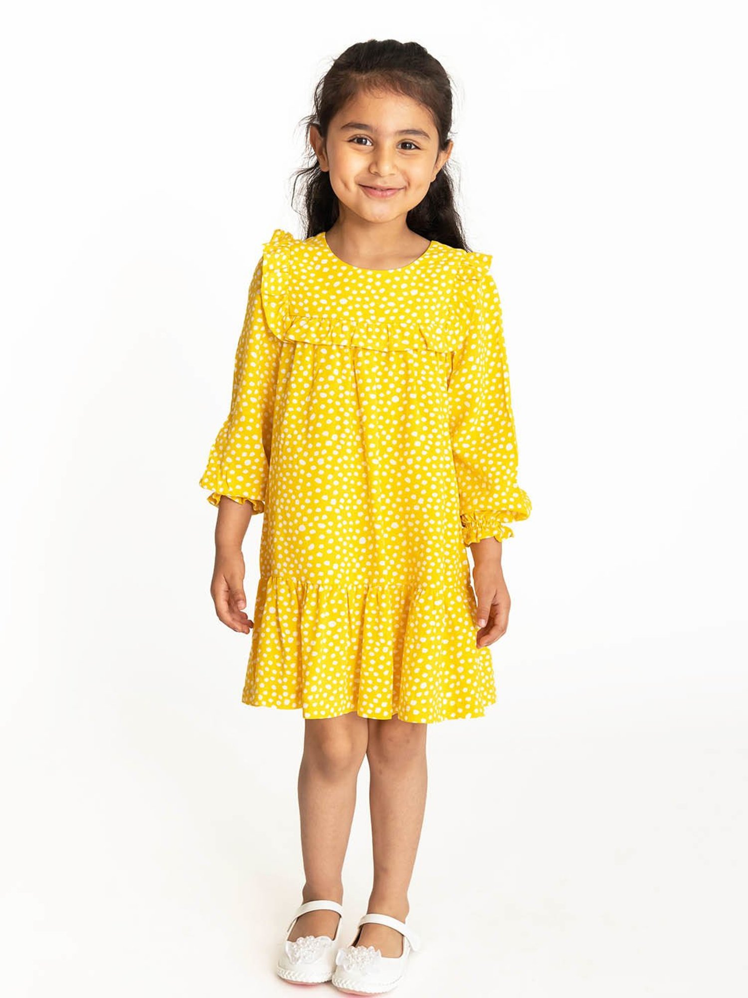 Campana Kids Yellow Printed Full Sleeves Dress
