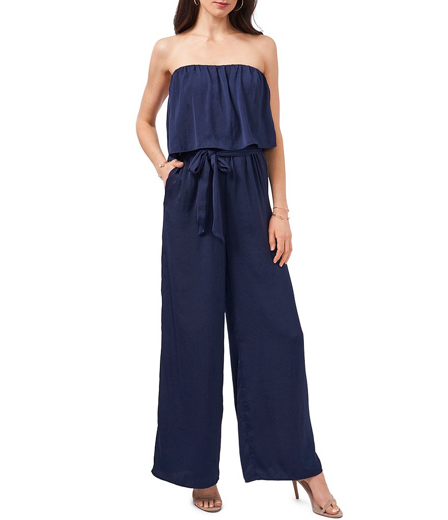 1. STATE Strapless Belted Ruffle Jumpsuit