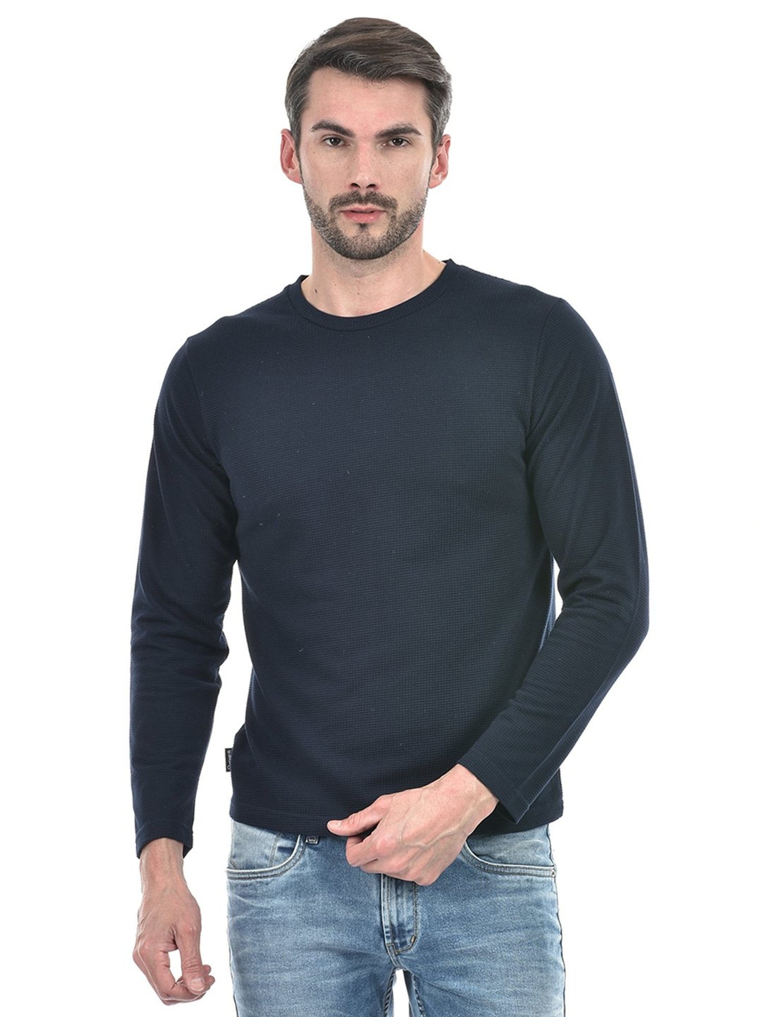 Integriti Navy Regular Fit Textured T-Shirt