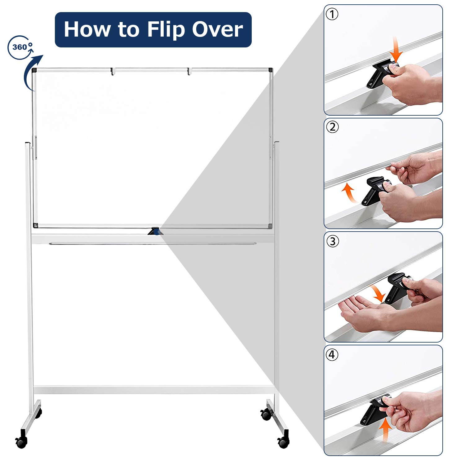 Mobile Whiteboard, 48 x 32 Inches Double Sided Dry Erase Board with Stand Magnetic White Board Easel Stand Board on Wheels with 6 Magnets, 3 Markers, 1 Magnetic Dry Eraser for Home, Office, Teaching