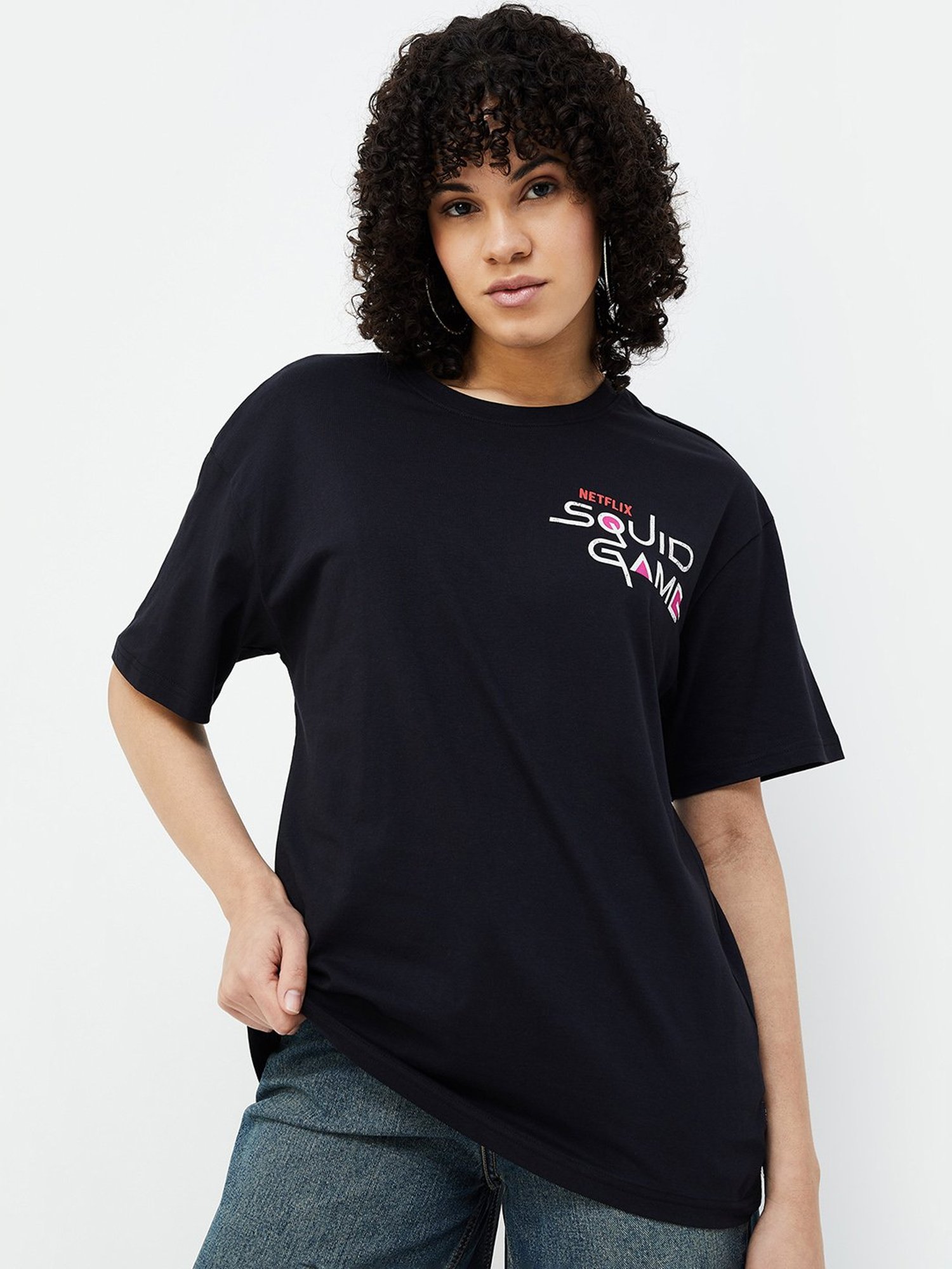 Ginger by Lifestyle Black Cotton Graphic Print T-Shirt