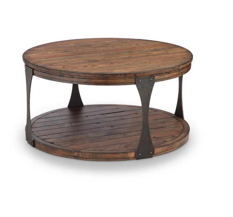 Montgomery Industrial Reclaimed Wood Round Coffee Table with Casters in Bourbon finish - Magnussen Home Furnishings