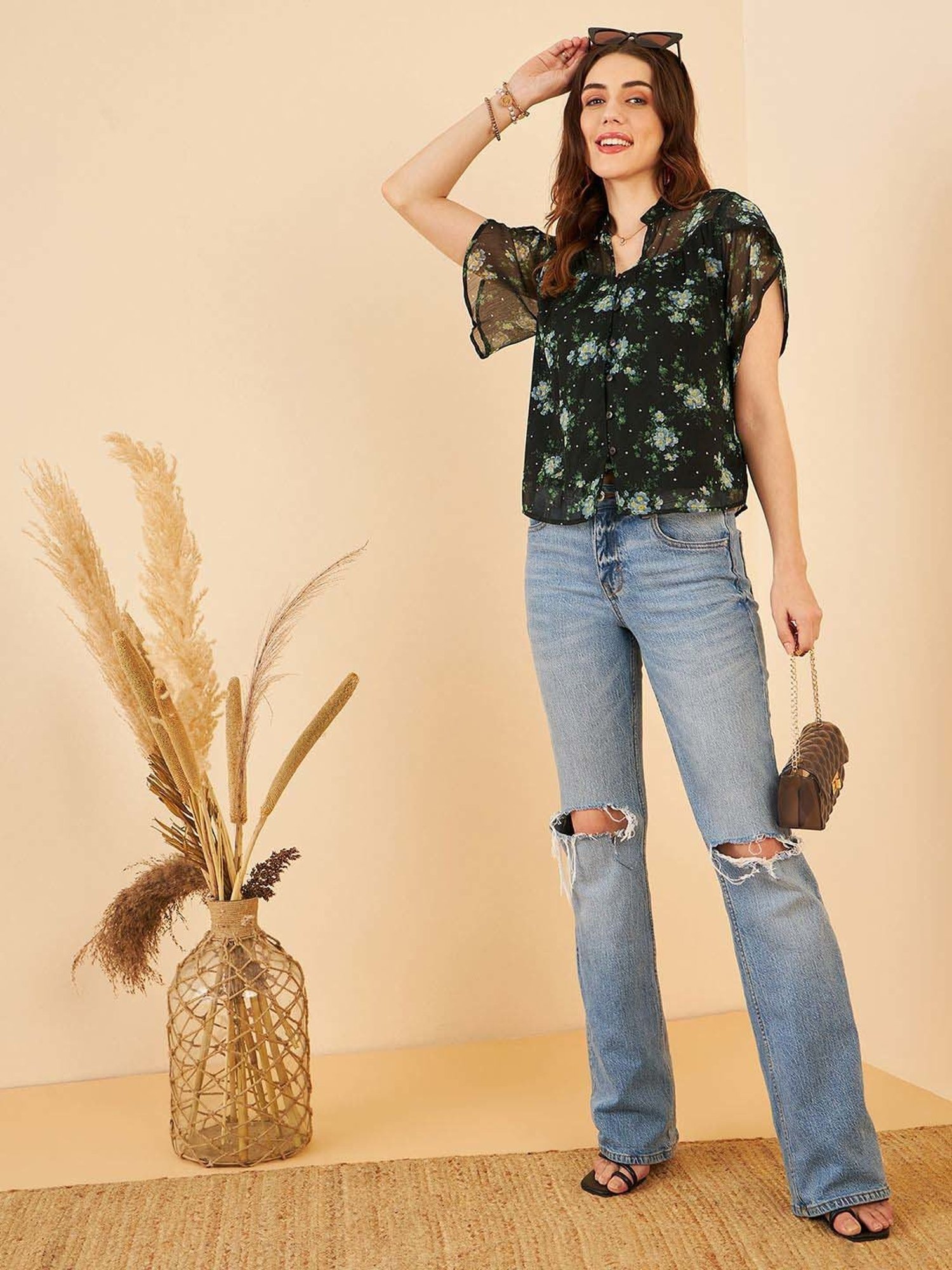 Rare Black Floral Print Top