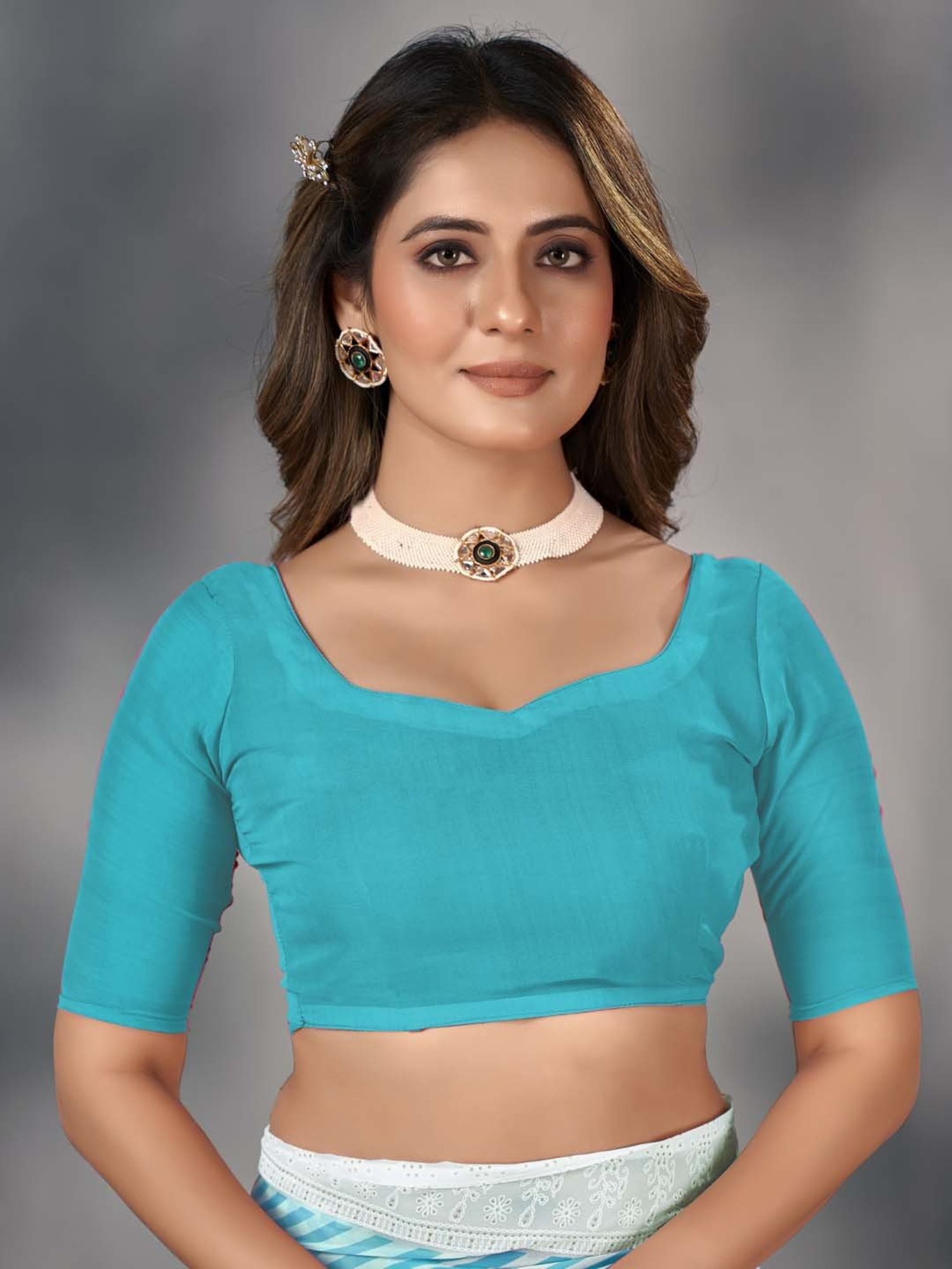 Saree Mall Blue Printed Saree With Unstitched Blouse