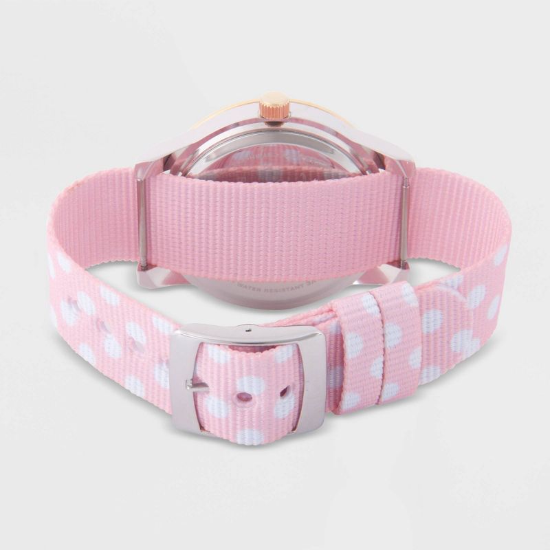 Women's Disney Mickey and Minnie Mouse Two-Tone Reversible Nylon Strap Watch - Pink
