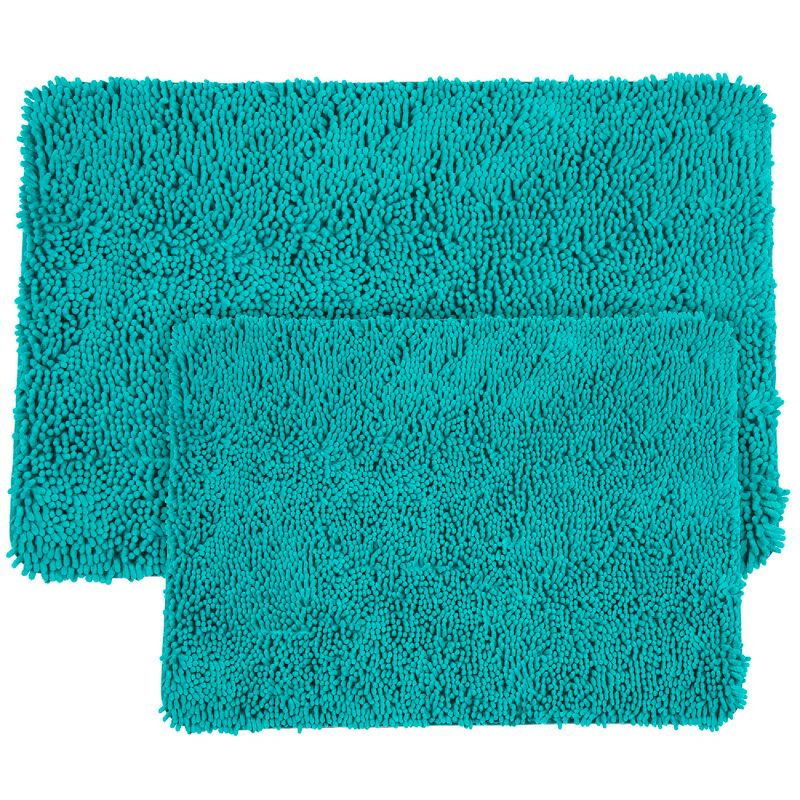 2pc Solid Memory Foam Shag Bath Mat Set Seafoam - Yorkshire Home