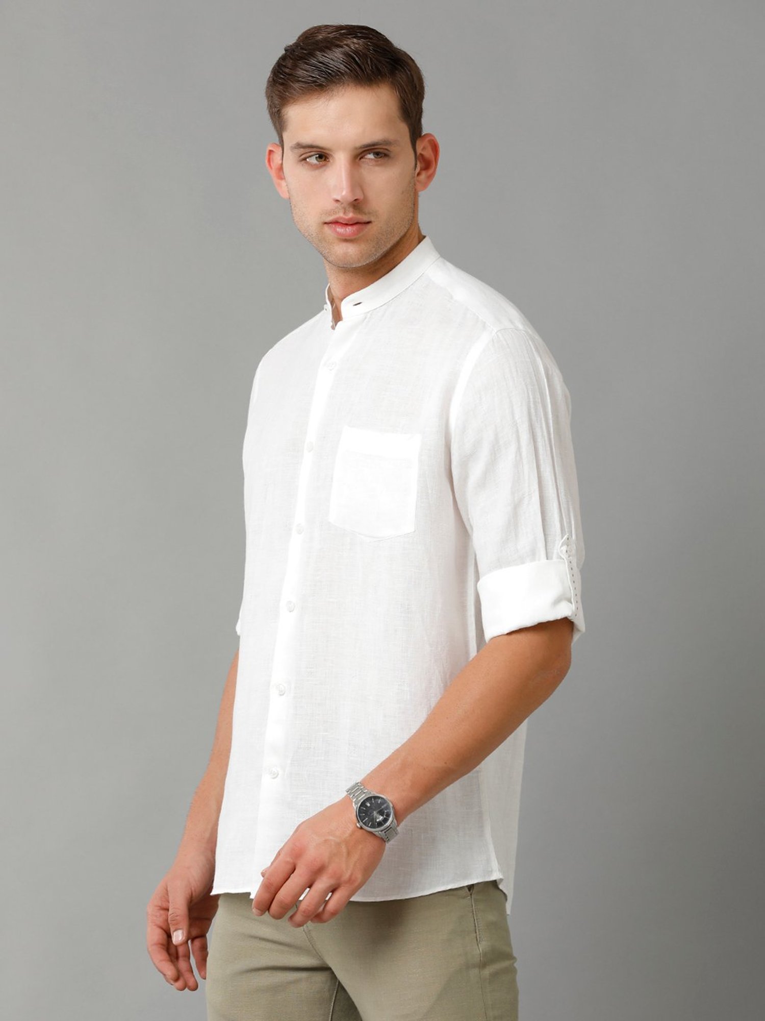 Linen Club White Contemporary Fit Self Design Linen Shirt