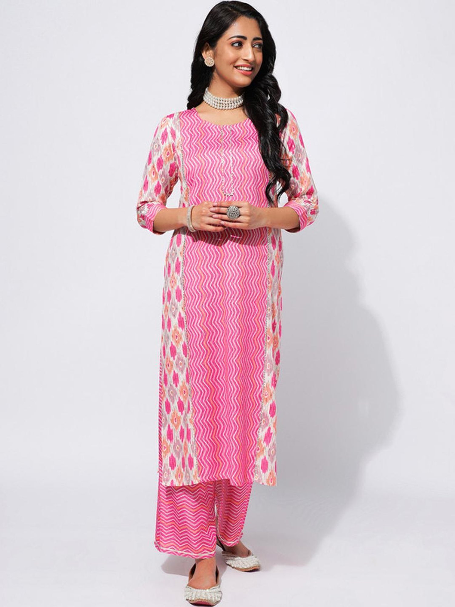 Skylee Pink Printed Kurta Pant Set With Dupatta