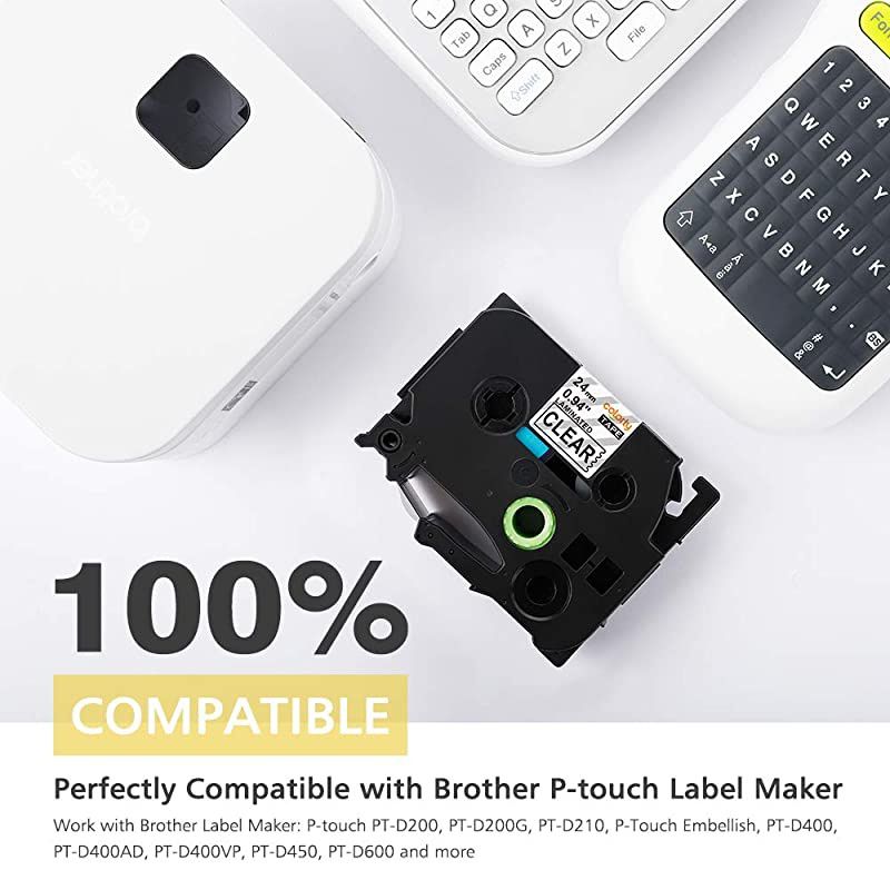 Compatible Label Tape Replacement for Brother Ptouch TZe151 Black on Clear 1 Inch TZ TZe 151 Laminated Label Tape for Ptouch Label Maker PTD600 PTD600VP 24mm x 8m 094 Inch x 262 Feet