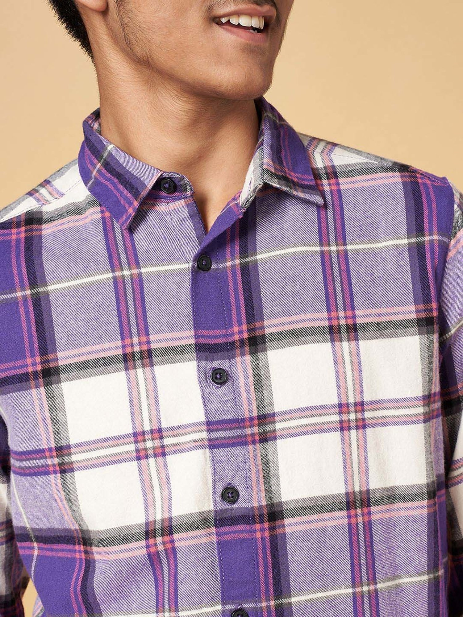 Coolsters by Pantaloons Boys Purple & White Cotton Chequered Full Sleeves Shirt