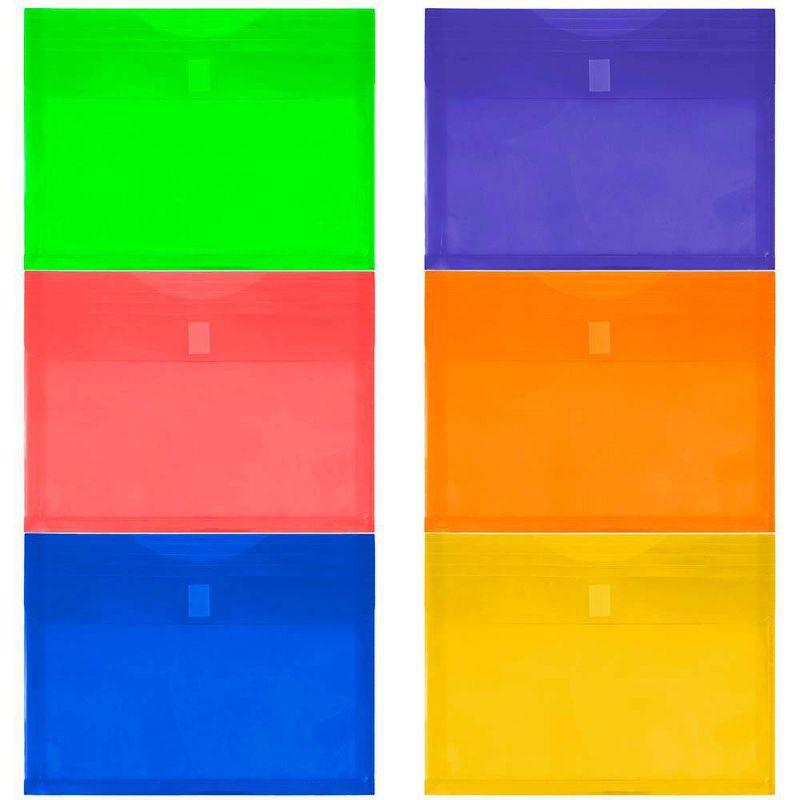 JAM Paper 9 3/4'' x 13'' 6pk Plastic Envelopes with Hook & Loop Closure, 1" Expansion, Letter Booklet - Multicolor