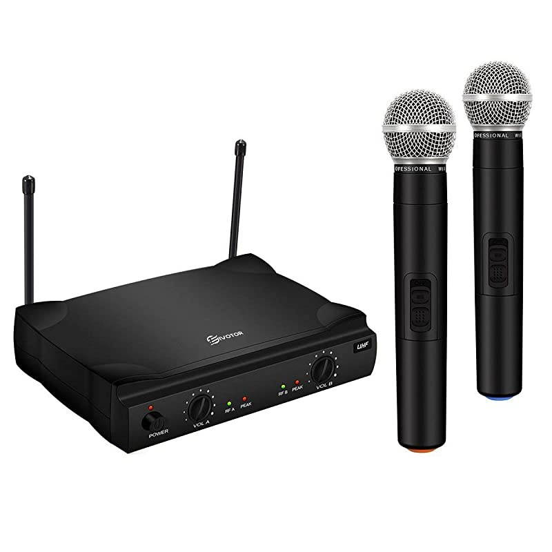 UHF Wireless Microphone System  Dual Channel Handheld Wireless Microphone with Professional Karaoke Receiver and 2 Handheld Dynamic Mics Set for Home Party KTV Meeting Wedding Church