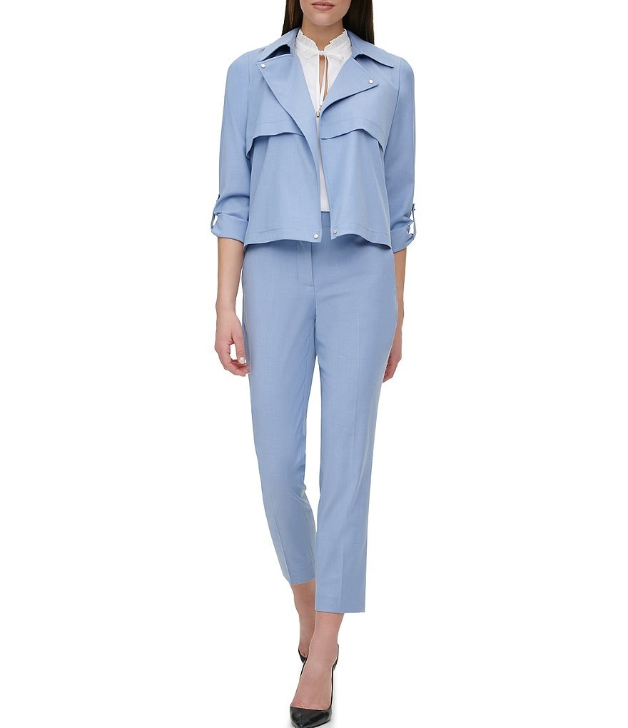 Eva Varro Solid Knit Jersey Notch Lapel Collar Two-Button Jacket