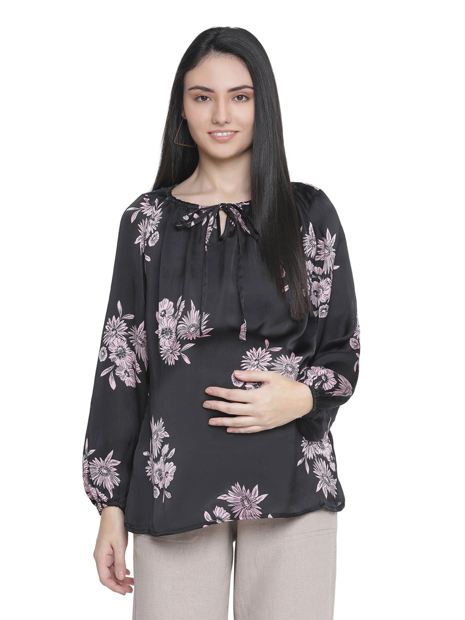 Oxolloxo Black Floral Print Maternity Tunic