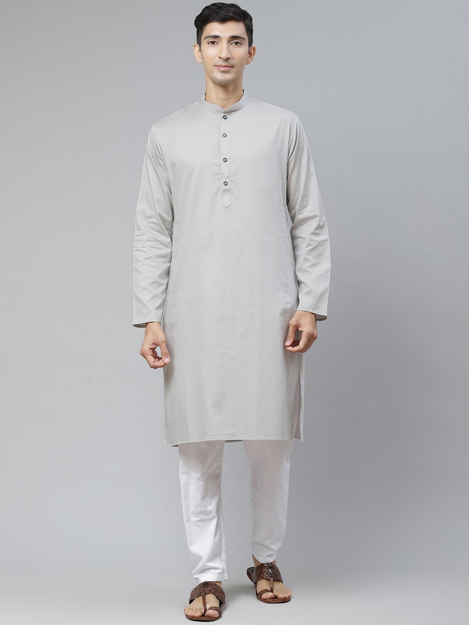 ManQ Grey Regular Fit Ethnic Wear