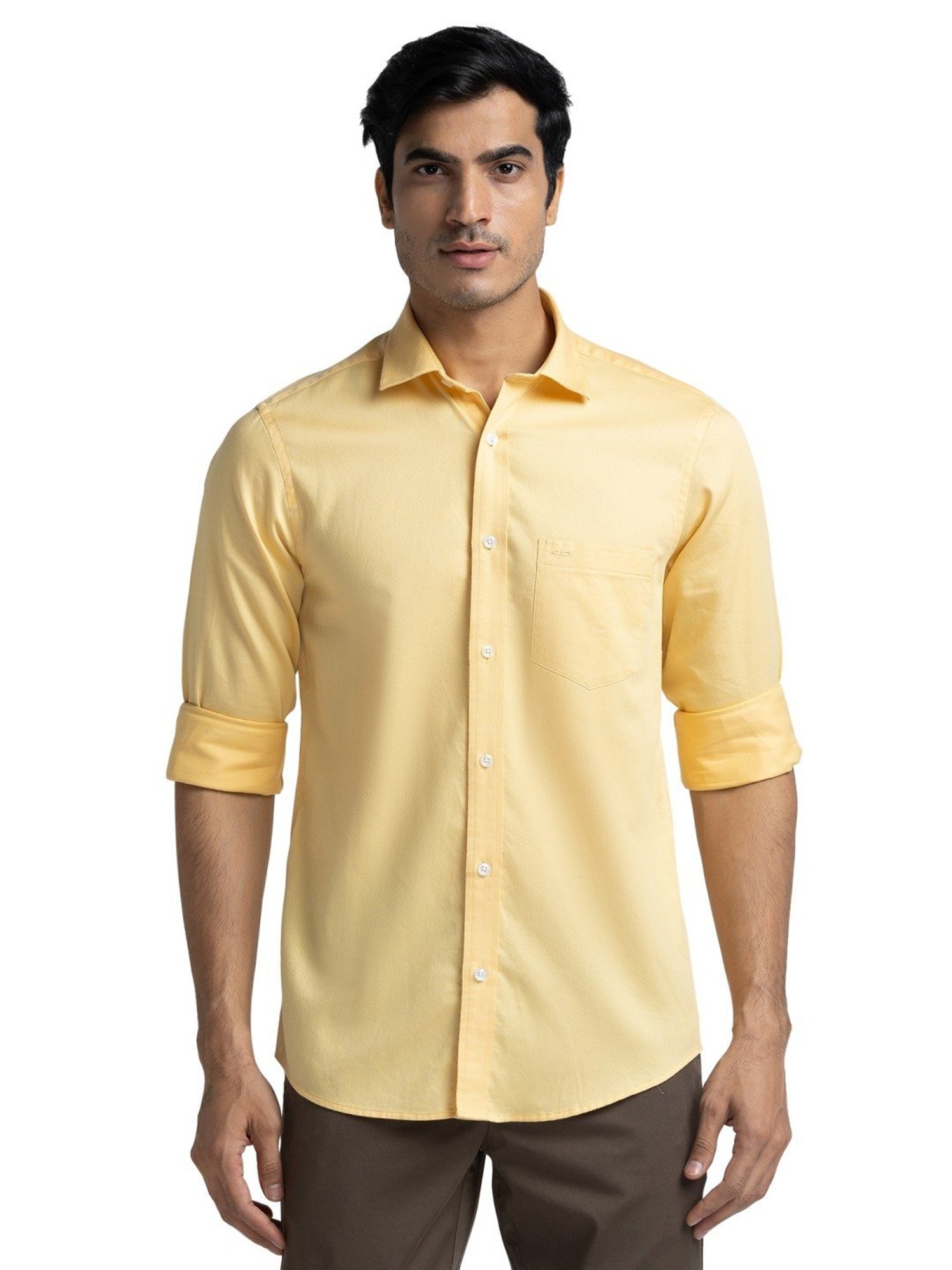 ColorPlus Yellow Pure Cotton Tailored Fit Shirt