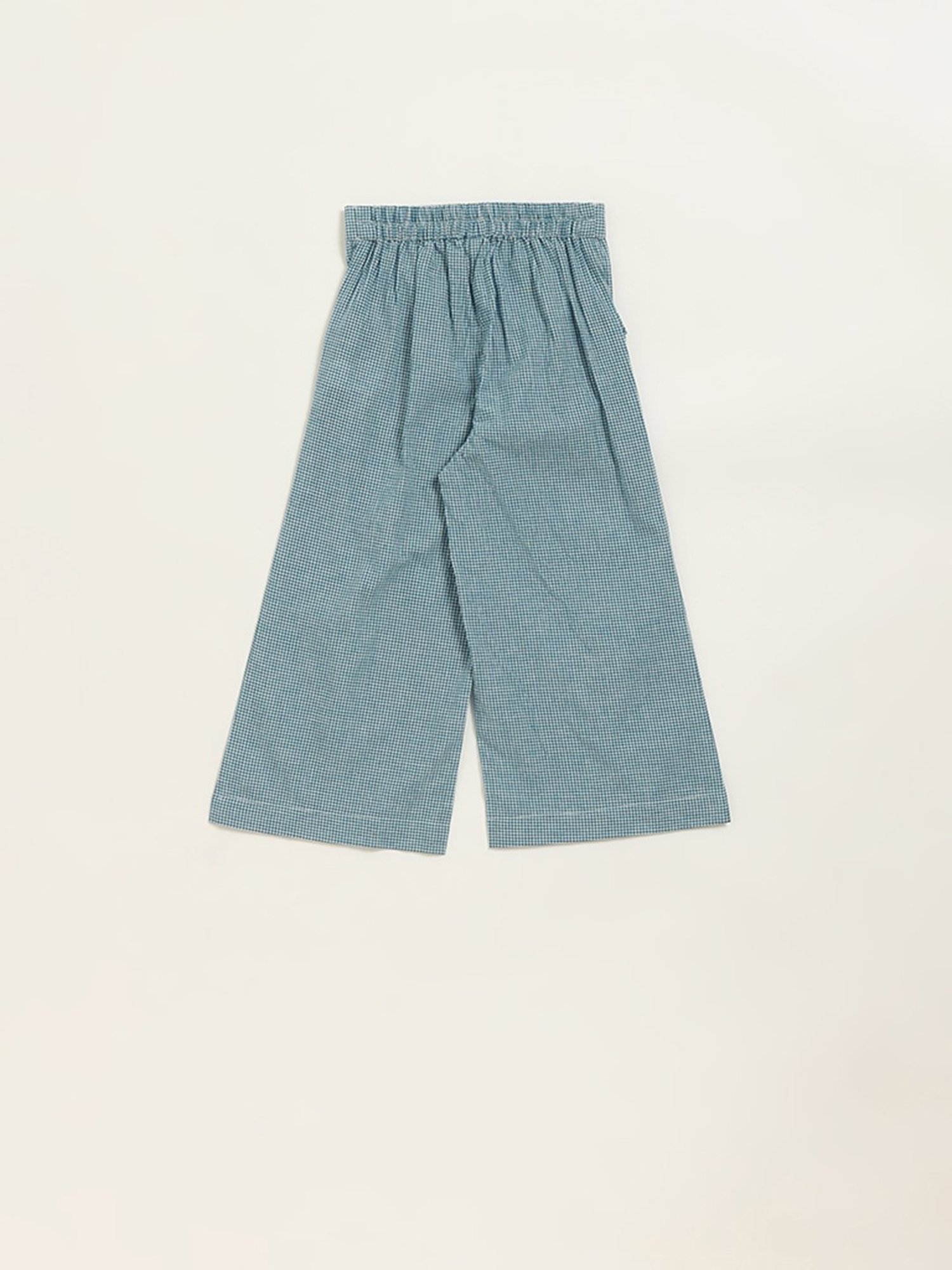 Utsa Kids by Westside Blue Checks Wide-Leg High-Rise Cotton Palazzos