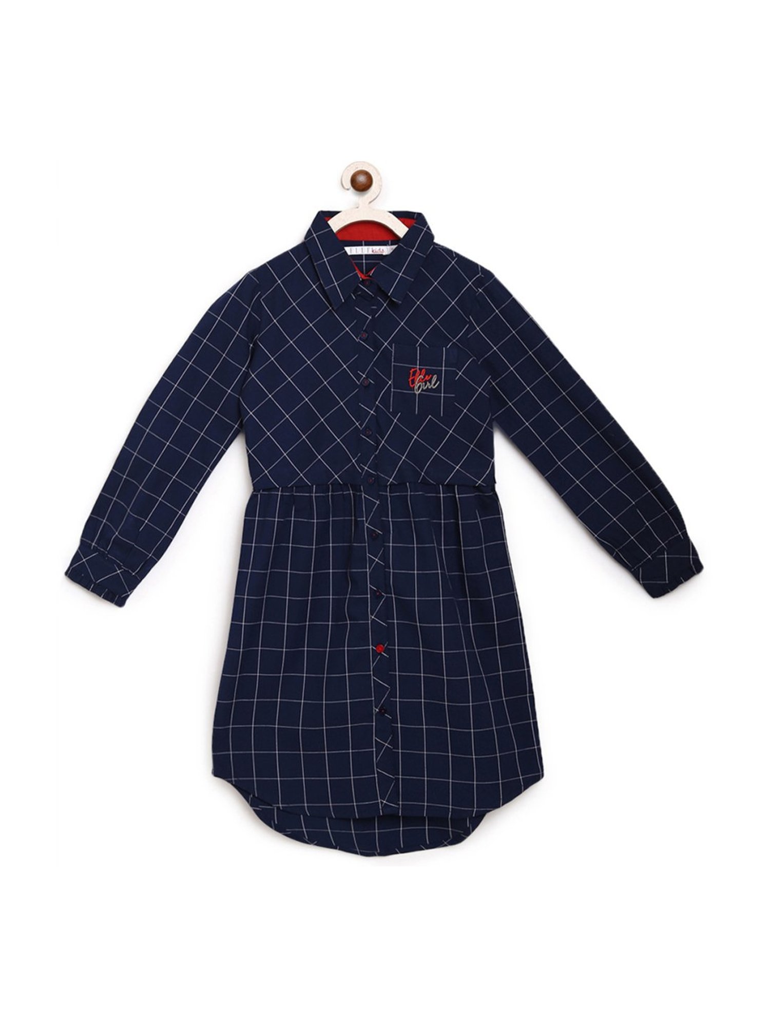 Elle Kids Navy Cotton Plaid Pattern Dress
