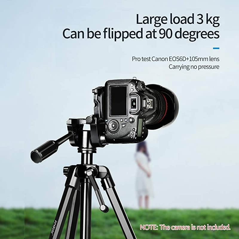 Portable Tripod Stand Aluminum Alloy 5kg/11lbs Load Capacity Max. Height 148cm/58.2in with 3-Way Tripod Head Middle Axis Black