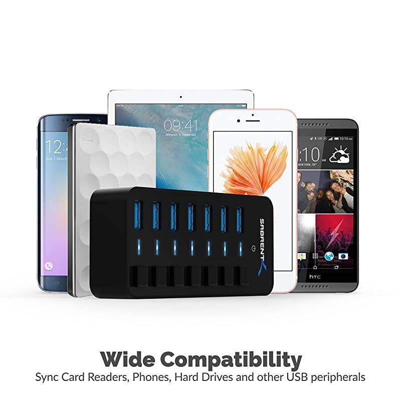 36W 7Port USB 30 Hub with Individual Power Switches and LEDs Includes 36W 12V3A Power Adapter HBBUP7