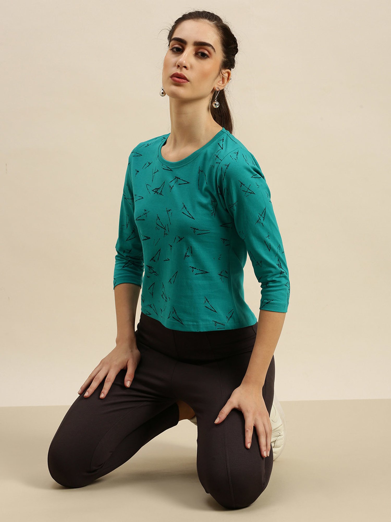 Kryptic Teal Green Printed Cotton T-Shirt