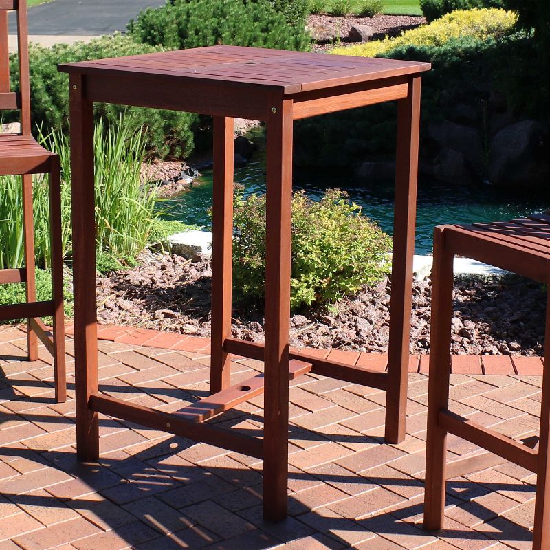 Sunnydaze Outdoor Meranti Wood with Teak Oil Finish Square Patio Tall Bar Height Table - 27" - Brown