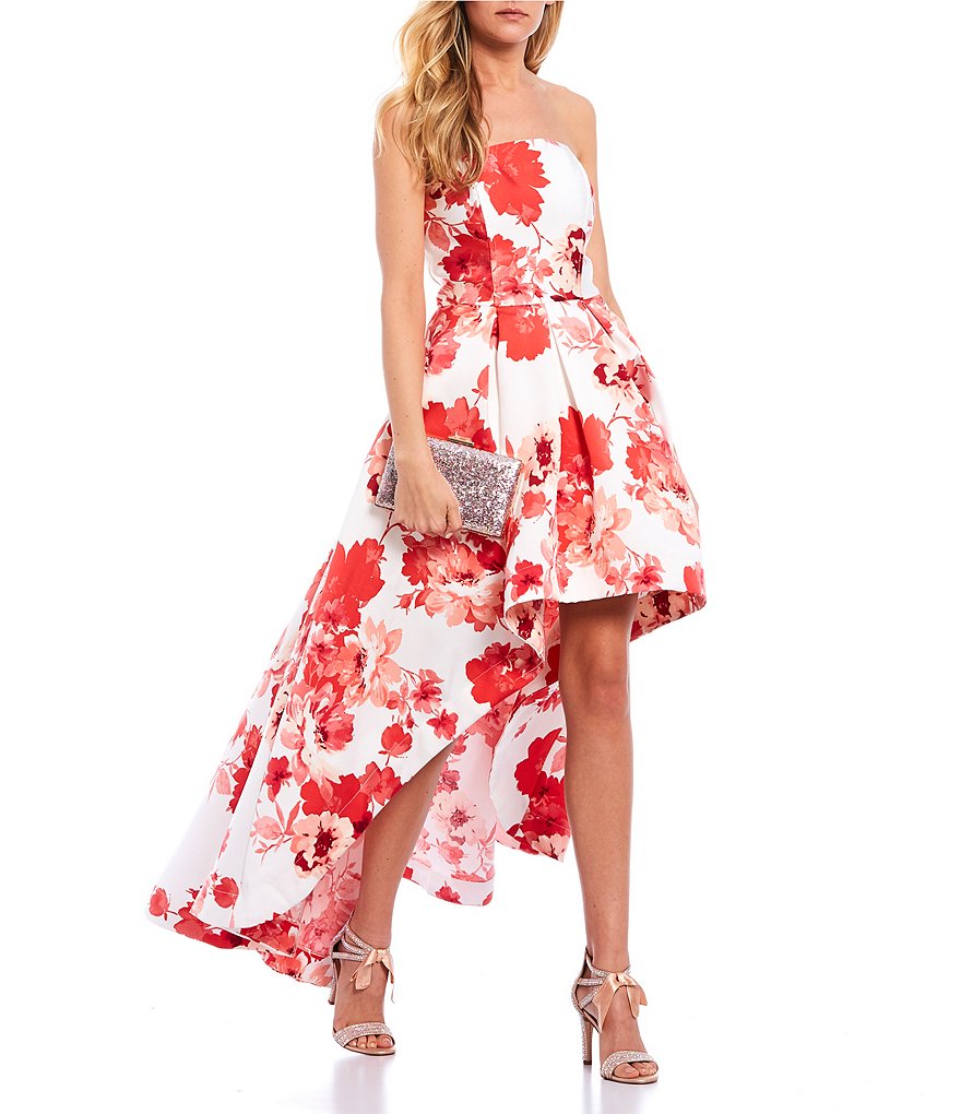 Xtraordinary Strapless Floral Print Long High-Low Dress