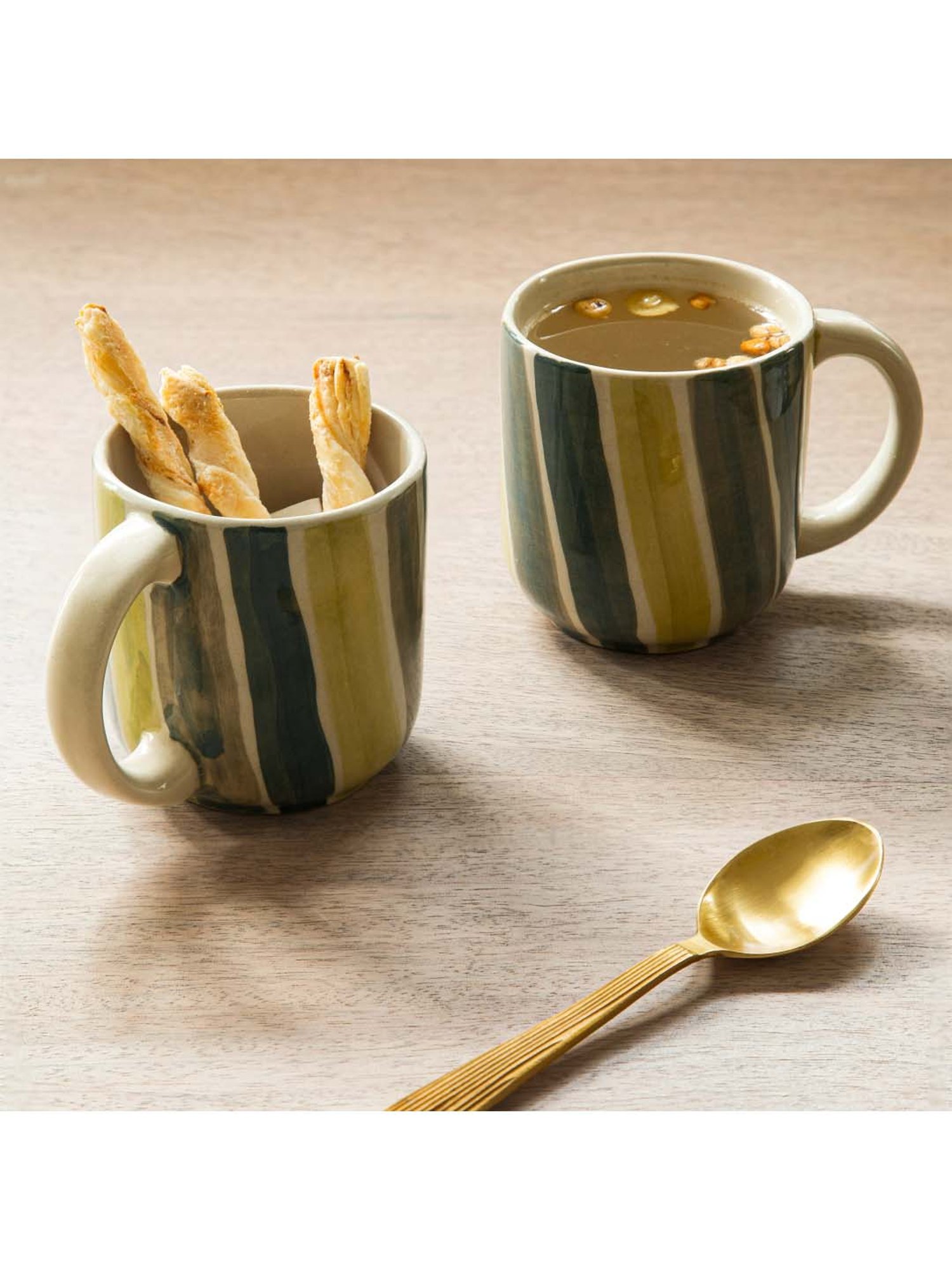 Ellementry Multicolor Ceramic Coffee Mug (0.25 L) - Set of 2