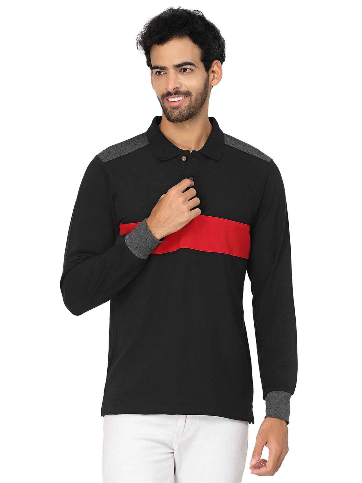 Kalt Black & Red Regular Fit Polo T-Shirt