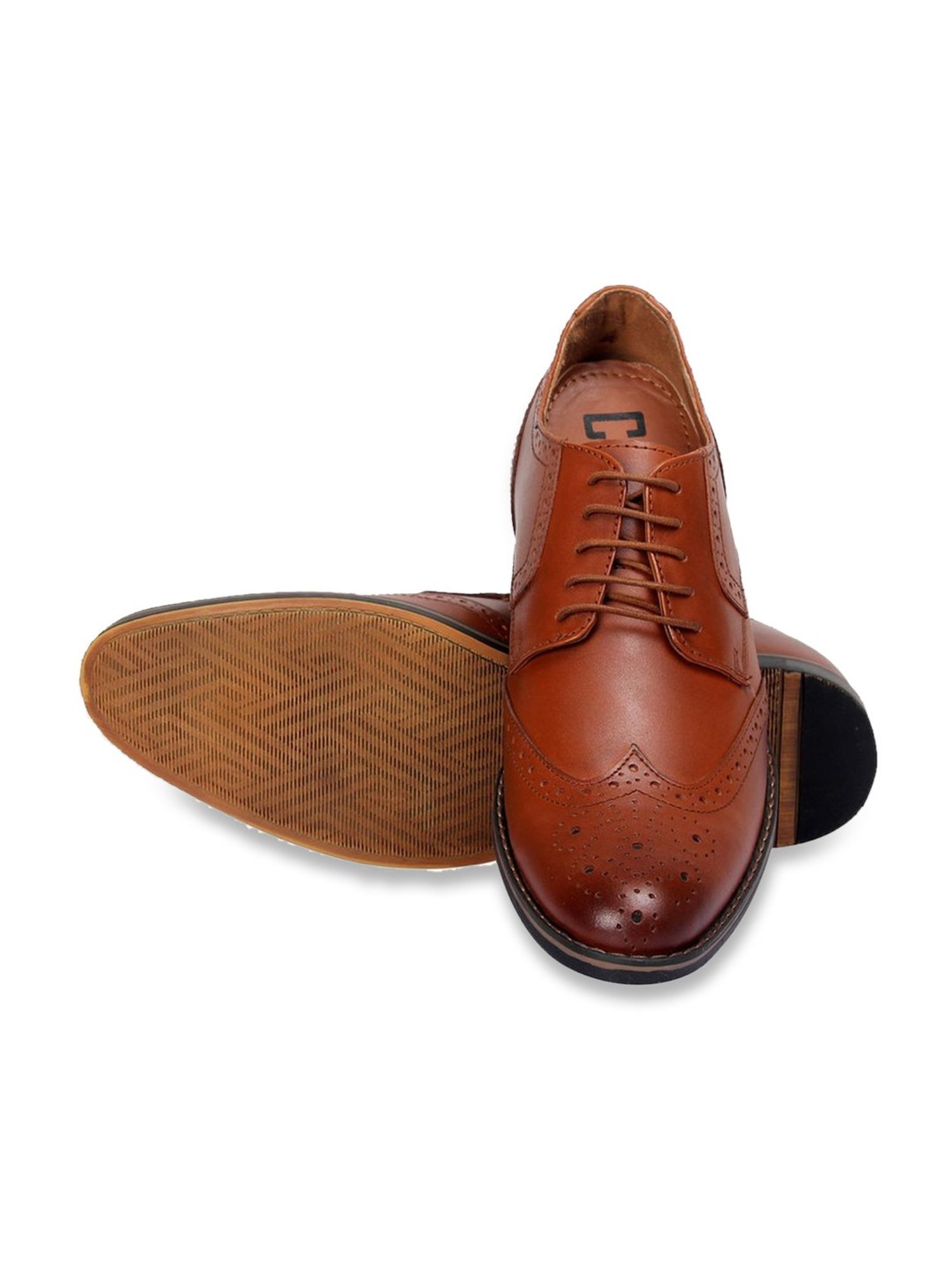 Celby Men's Height Increasing Tan Brogue Shoes