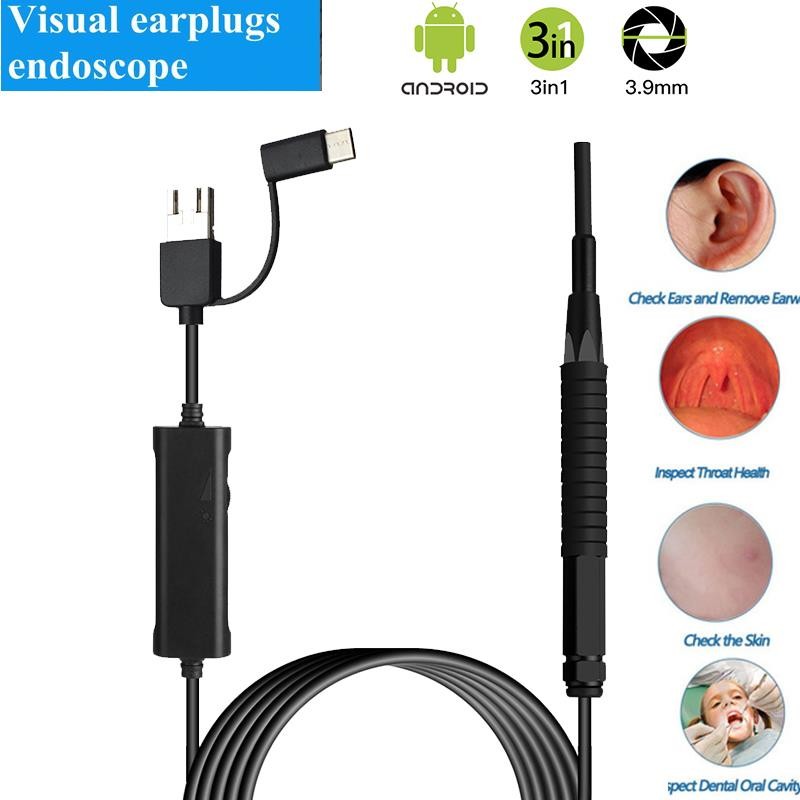 Ear Cleaning Endoscope 3 in1 USB HD Visual Ear Spoon 3.9mm Mini Camera Android
