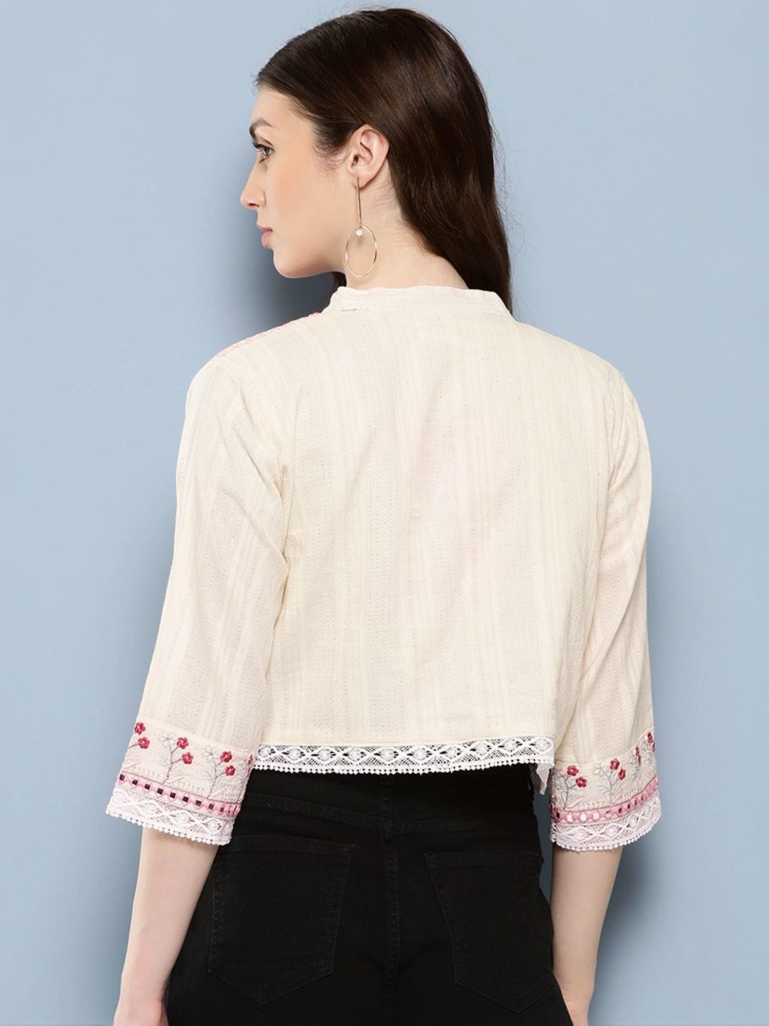 Aarika Beige Cotton Embroidered Shrug